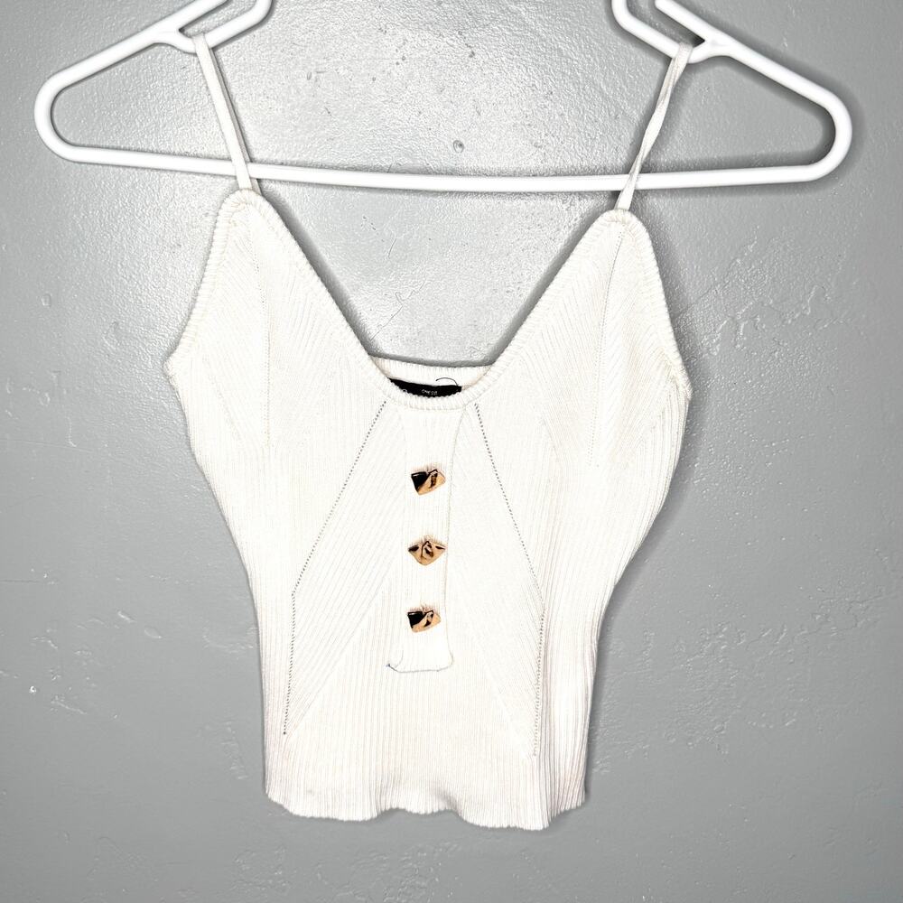 White Ribbed Button-Front Women’s Top – One Size